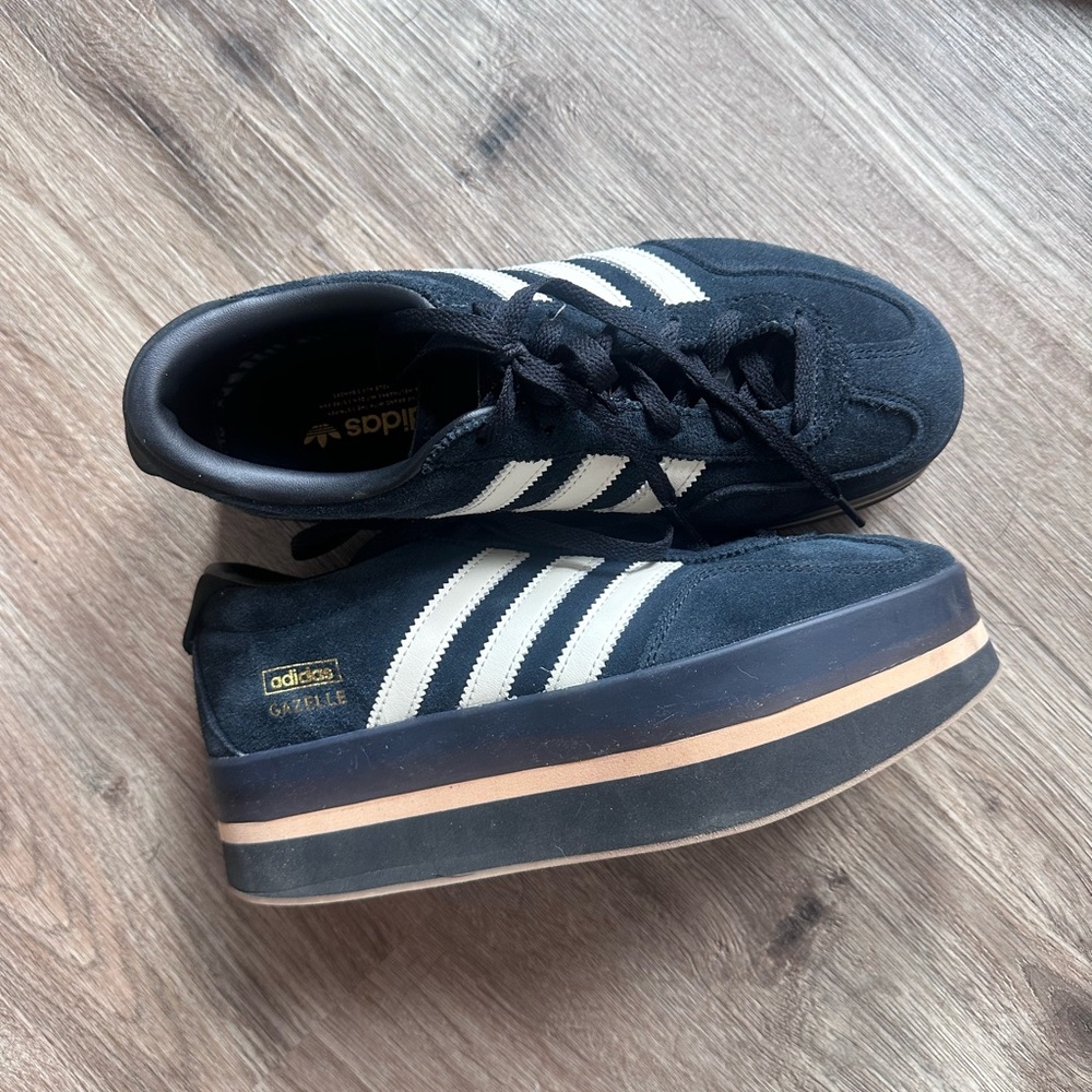 Adidas Gazelle Black and White Platform Sneakers